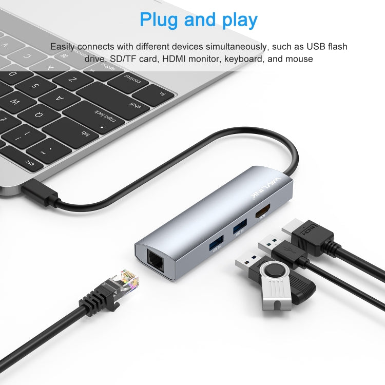 WAVLINK WL-UHP3408 USB HUB Adapter 4-in-1 Type-C to HD + 2xUSB3.0 + Gigabit RJ45 Docking Station