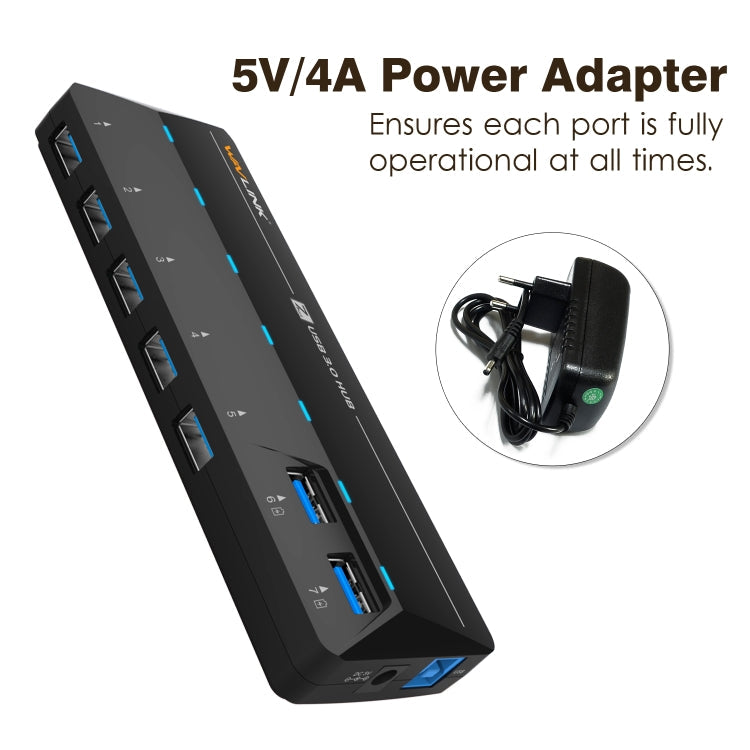 WAVLINK WL-UH3073D USB3.0 HUB Adapter 7-Port Docking Station with Individual Switch