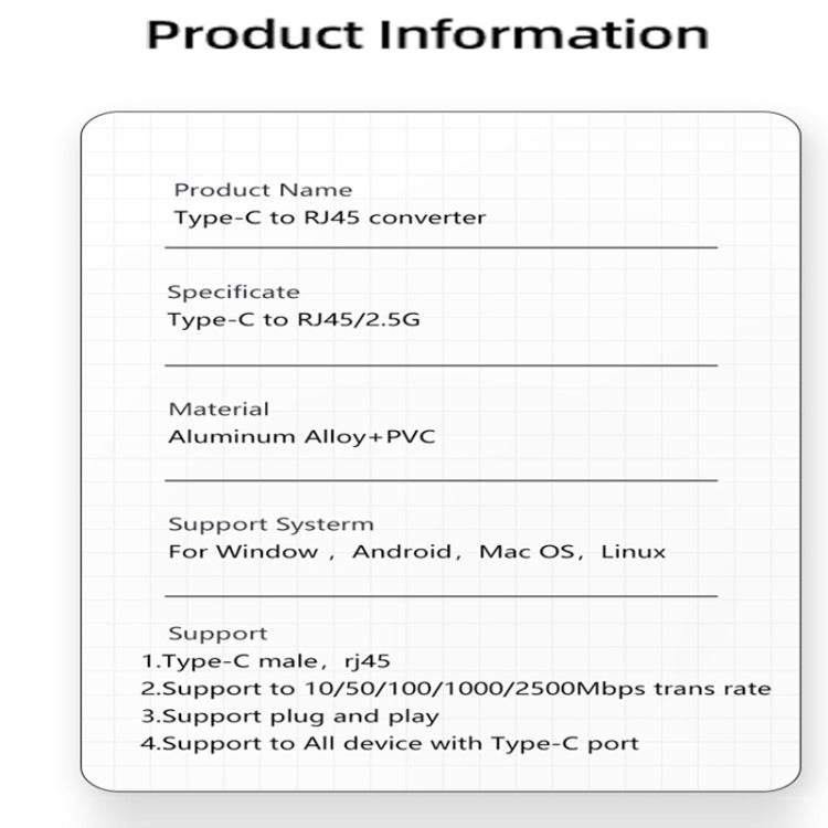 Type-C to RJ45 2500Mbps Ethernet Adapter