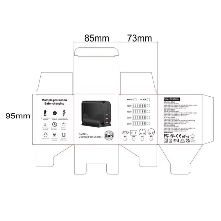 GaN PD100W Type-C x 3 + USB x 3 Multi Port Laptop Adapter