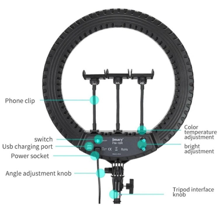 JMARY FM-18R LED Beauty Ring Light 18-inch Photography Live Streaming Fill Light