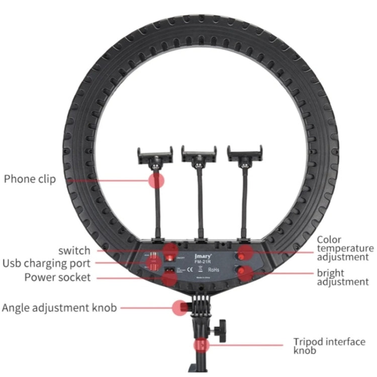 JMARY FM-21R With Remote Control Phone Clip 21-inch Dimmable LED Ring Light