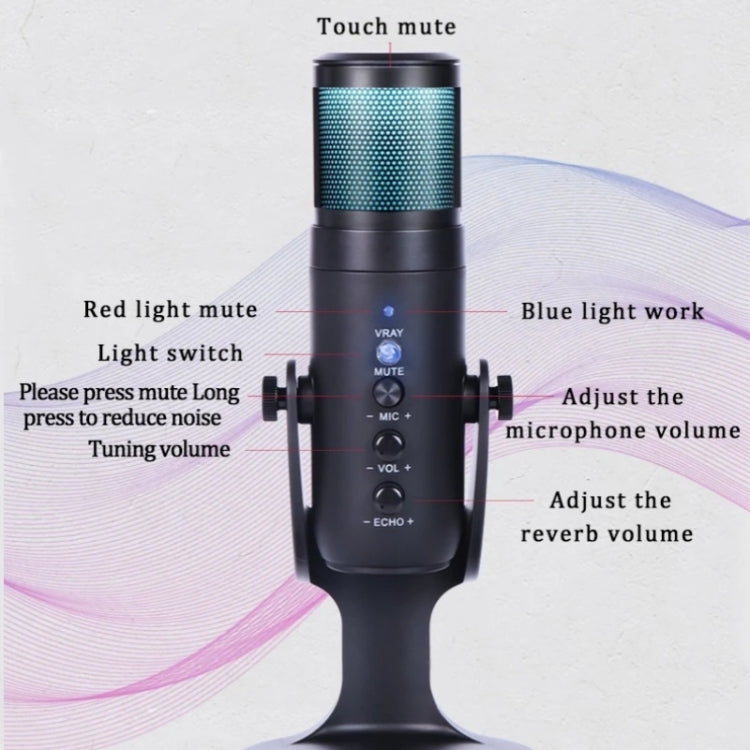 JMARY MC-PW9 USB Cable Microphone Voice Recording Tool RGB Light Reluova