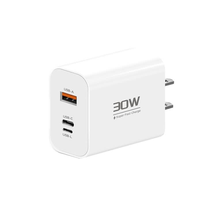 PD30W USB-C / Type-C + 8 Pin + USB-A Reverse Charger Suitable for iPhone Series