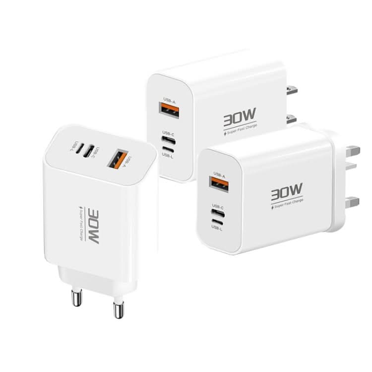 PD30W USB-C / Type-C + 8 Pin + USB-A Reverse Charger Suitable for iPhone Series