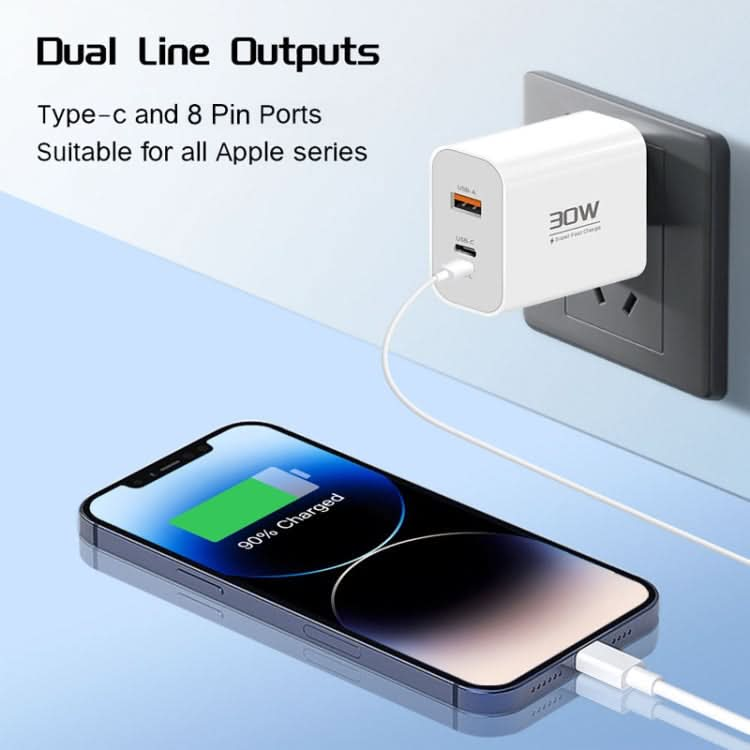 PD30W USB-C / Type-C + 8 Pin + USB-A Reverse Charger Suitable for iPhone Series