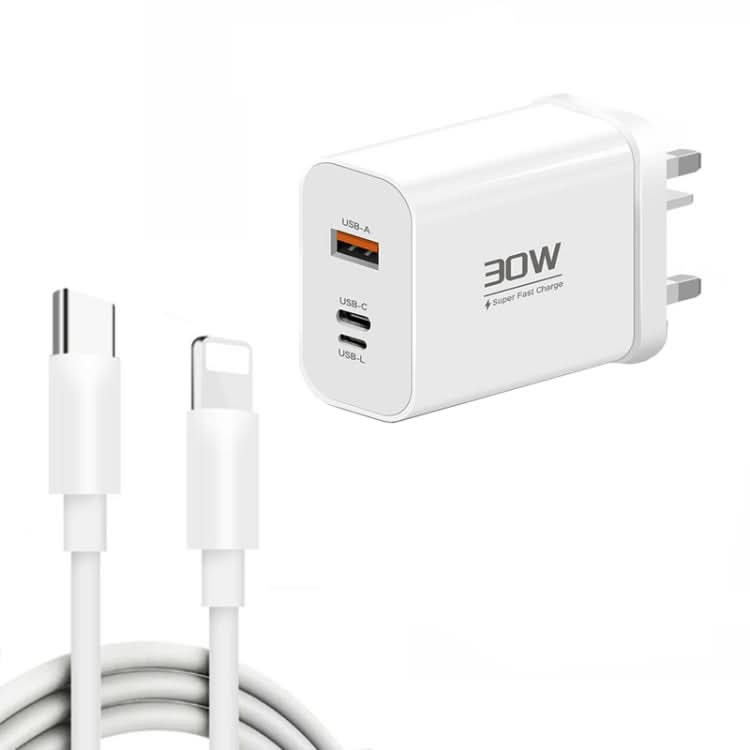 PD30W USB-C / Type-C + 8 Pin + USB Charger with Type-C to 8 Pin Date Cable