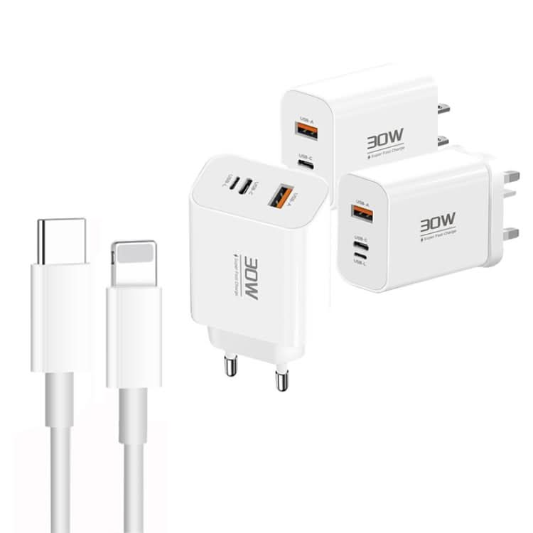 PD30W USB-C / Type-C + 8 Pin + USB Charger with Type-C to 8 Pin Date Cable