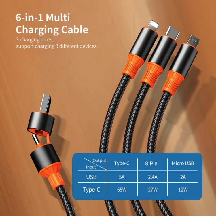 ENKAY 6-in-1 5A USB + Type-C to Type-C / 8 Pin / Micro USB Multifunction Fast Charging Cable, Length:1.2m