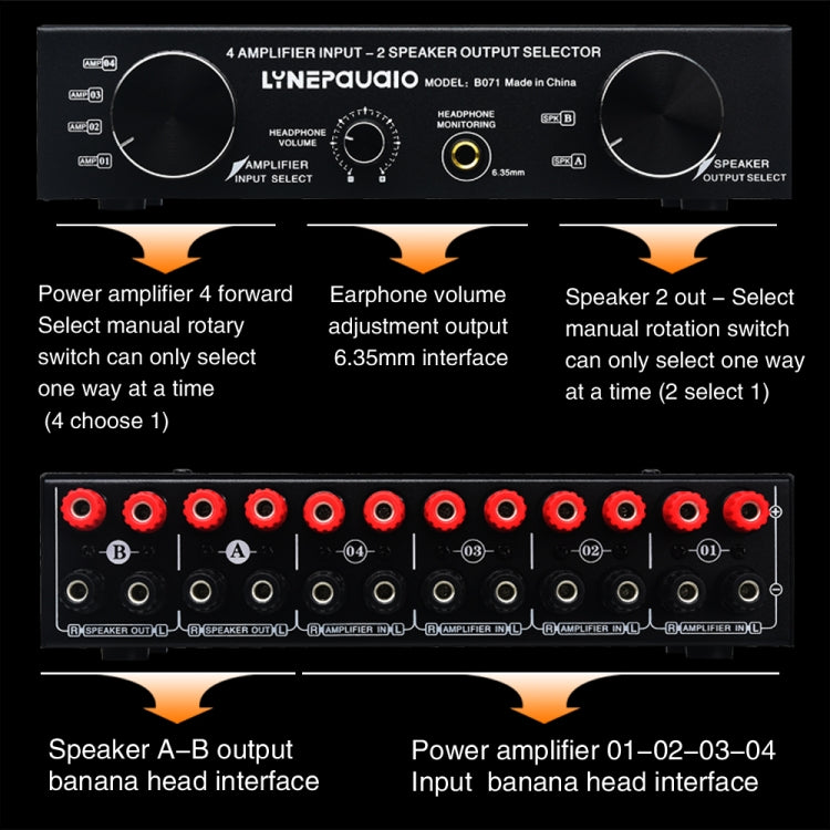 4 Input 2 Output or 2 In 4 Out Power Amplifier Speaker Selector Switcher