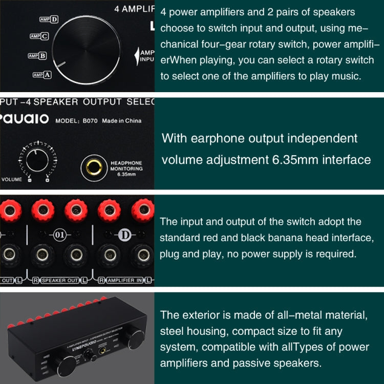 4 Input 2 Output or 2 In 4 Out Power Amplifier Speaker Selector Switcher Reluova