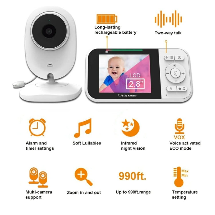 Temperature Detection 2 Way Voice Baby Security Video Camera 2.8-inch LCD Baby Monitor