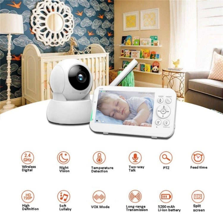 Infrared Night Vision Two-way Intercom Baby Monitor 5-inch Wireless Digital Monitor Reluova