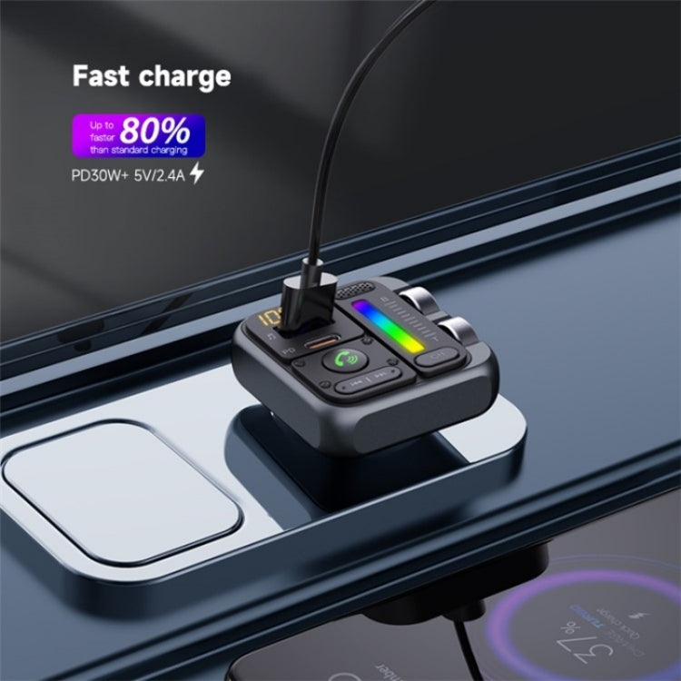 MT04 Car Bluetooth Adapter Type-C + USB Car Charger FM Transmitter HiFi Music MP3 Player