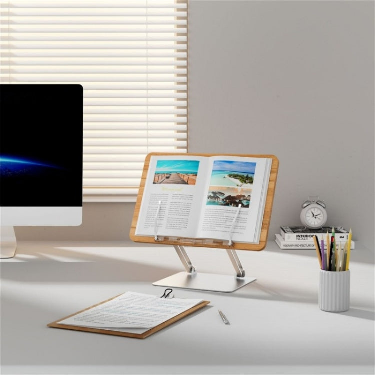 BG-4 Desktop Book Reading Bracket Aluminum Alloy +Wood Board Textbook Tablet Holder Stand