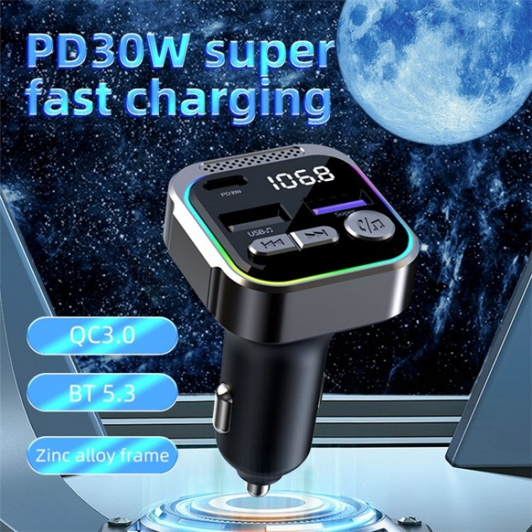 C54 PD 30W Dual USB Car Charger Alloy Car Bluetooth Adapter FM Transmitter MP3 Player