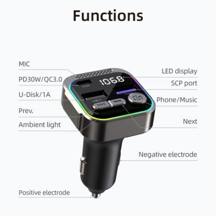 C54 PD 30W Dual USB Car Charger Alloy Car Bluetooth Adapter FM Transmitter MP3 Player ÎҵÄÉ̵ê