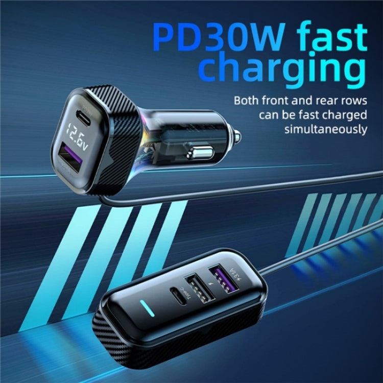 YQ6 PD 30W Fast Charging 2 x Type-C + 3 x USB Car Charger with 1.5m Extension Cable ÎҵÄÉ̵ê