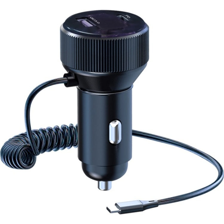 K18A PD 30W Retractable Type-C Cable USB+Type-C Dual Port Aluminum Alloy Car Charger