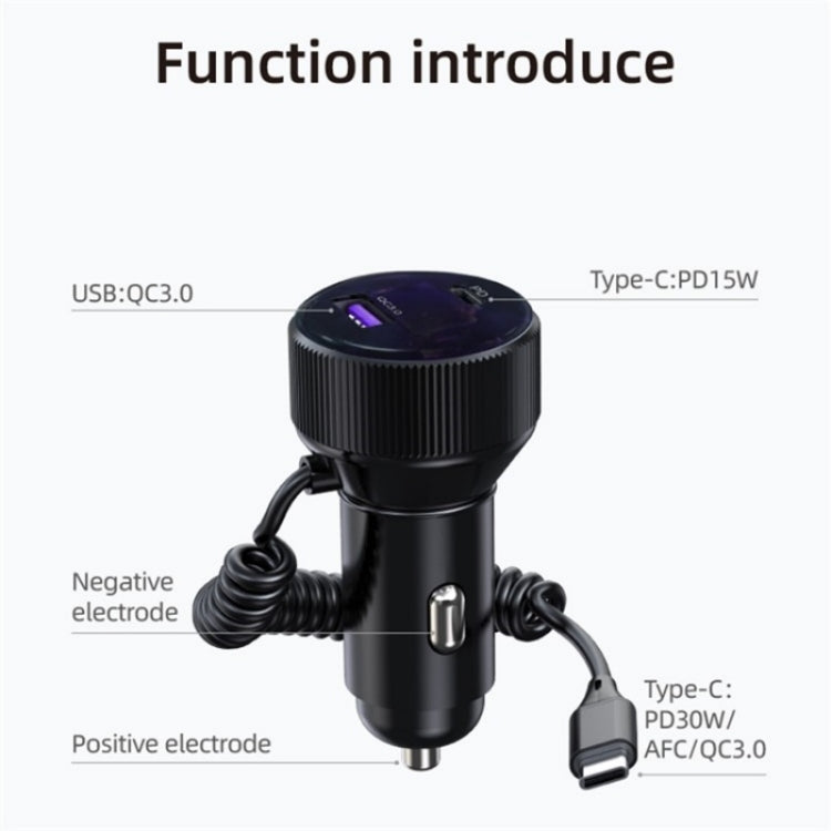 K18A PD 30W Retractable Type-C Cable USB+Type-C Dual Port Aluminum Alloy Car Charger ÎҵÄÉ̵ê