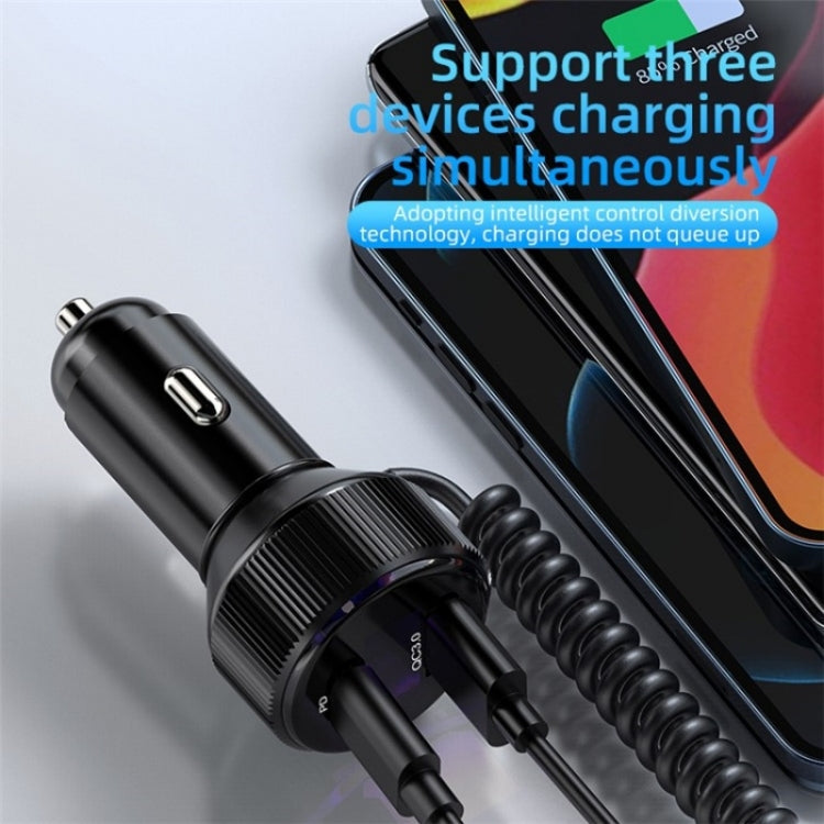 K18A PD 30W Retractable Type-C Cable USB+Type-C Dual Port Aluminum Alloy Car Charger ÎҵÄÉ̵ê