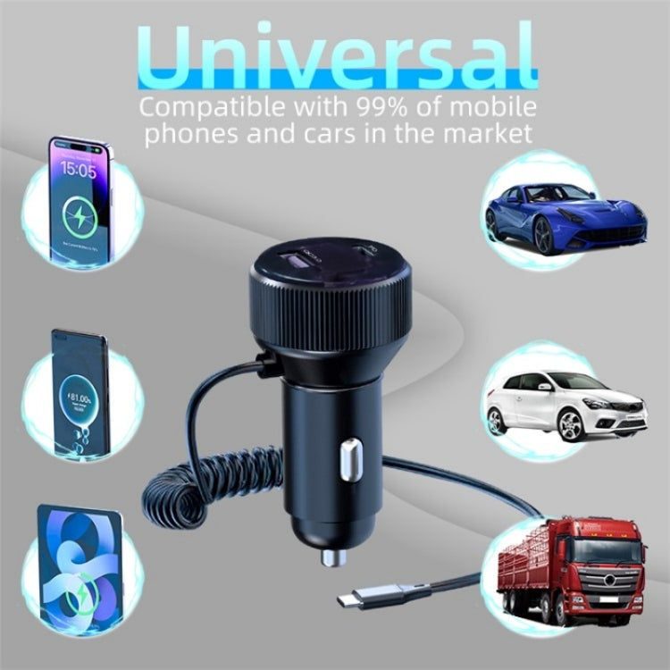 K18A PD 30W Retractable Type-C Cable USB+Type-C Dual Port Aluminum Alloy Car Charger