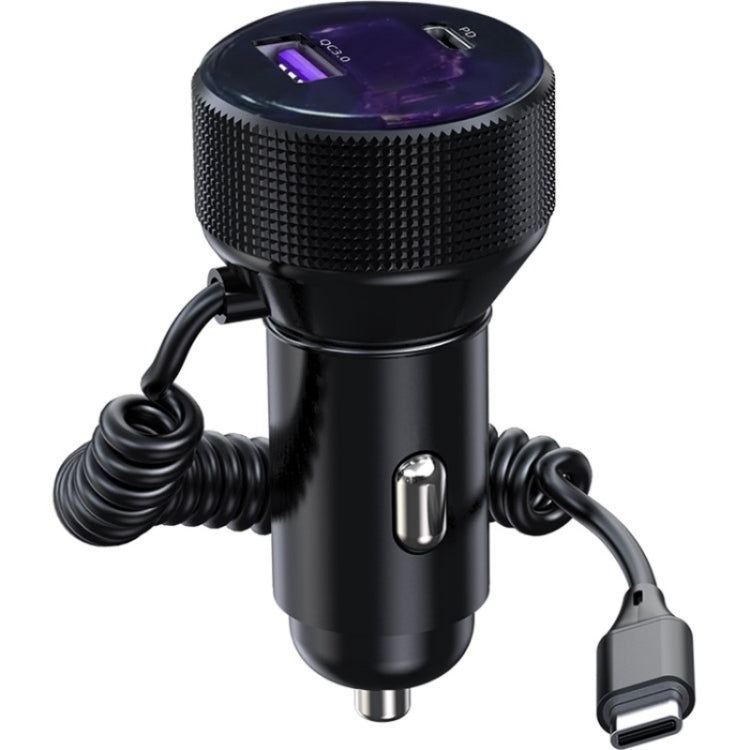 K18B 12-24V Car Charger USB+Type-C Dual Port Charging Adapter with PD 30W Type-C Spring Cable ÎҵÄÉ̵ê