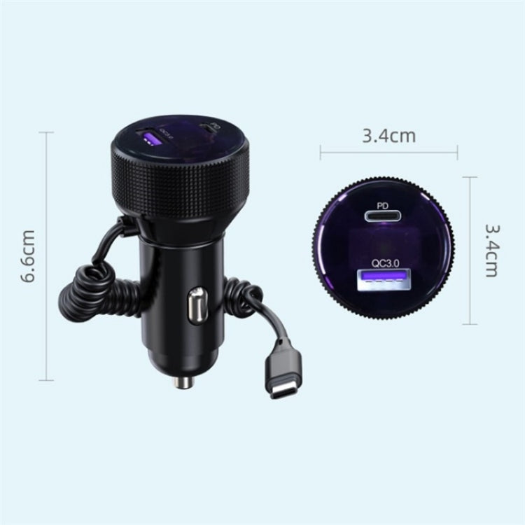 K18B 12-24V Car Charger USB+Type-C Dual Port Charging Adapter with PD 30W Type-C Spring Cable ÎҵÄÉ̵ê