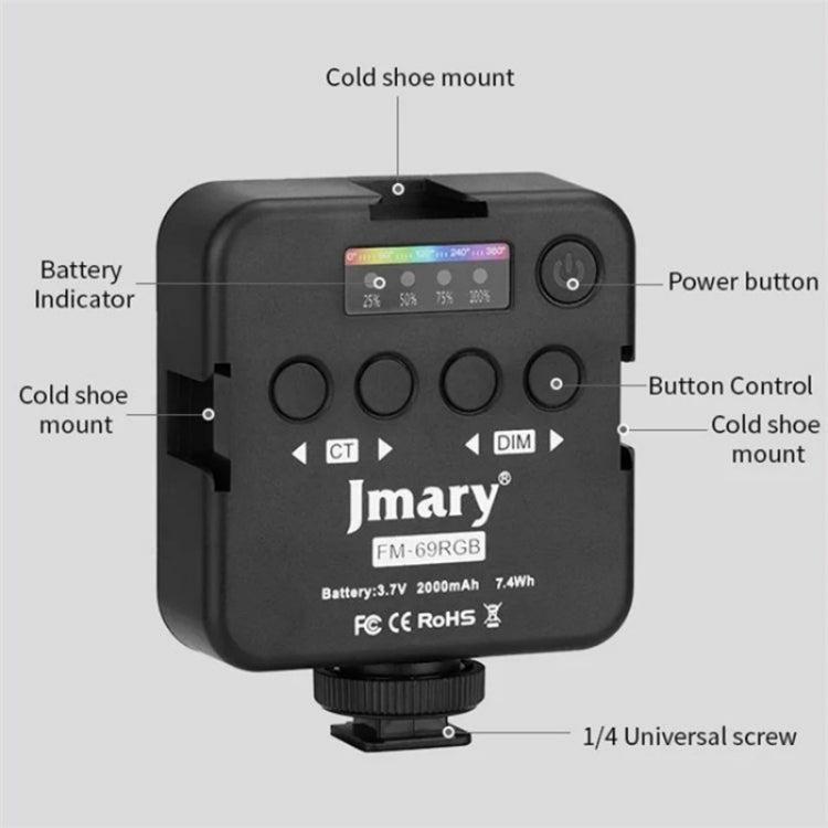 JMARY FM-69RGB Portable Mini RGB Video Light Camera Light Photography Lighting Lamp