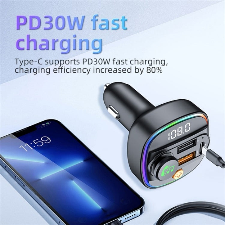 C4S Digital Display Car PD 30W+QC 3.0 Car Charger Audio MP3 Player FM Transmitter