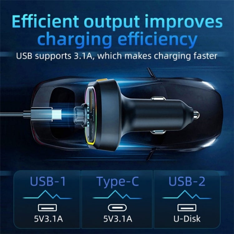 C6 Type-C+2 USB Fast Charger Audio MP3 Player Digital Display FM Car Bluetooth Transmitter ÎҵÄÉ̵ê