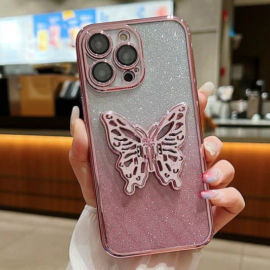 Electroplated Gradient Glitter 3D Butterfly TPU Phone Case, Series 3