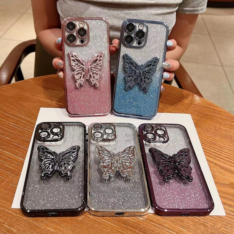 Electroplated Gradient Glitter 3D Butterfly TPU Phone Case, Series 3