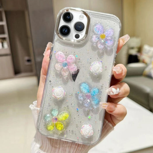 3D Flower Glitter Epoxy TPU Phone Case, Series 2