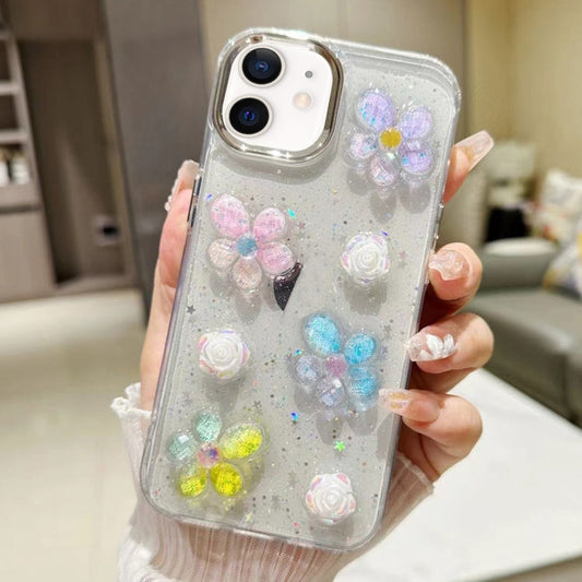 3D Flower Glitter Epoxy TPU Phone Case, Series 1