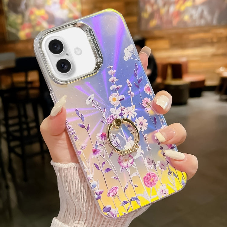 Electroplating Laser Flower Ring Holder TPU Phone Case, Series 2