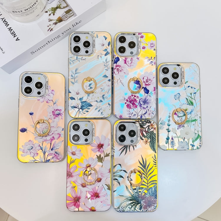 Electroplating Laser Flower Ring Holder TPU Phone Case, Series 8