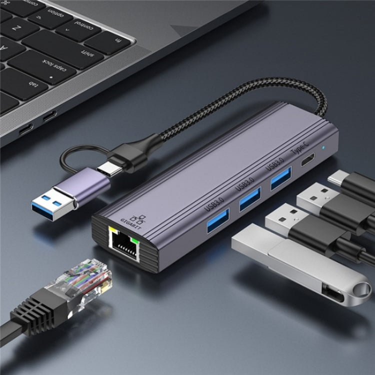 T513 USB-A / Type-C to USB3.0 x 3 + USB-C + Gigabit Laptop Adapter Docking Station