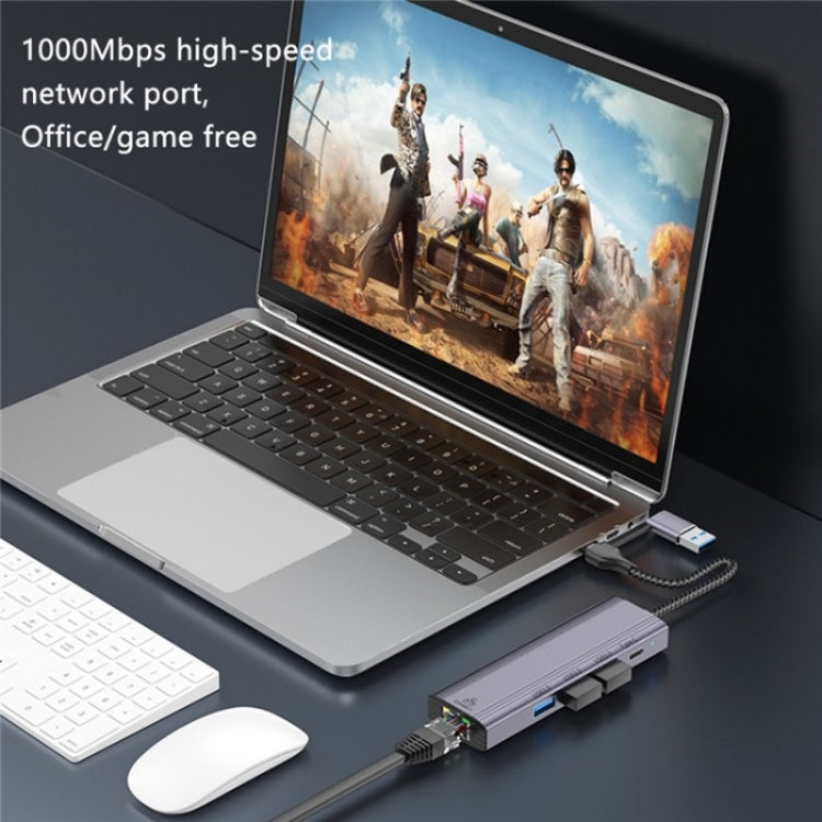 T513 USB-A / Type-C to USB3.0 x 3 + USB-C + Gigabit Laptop Adapter Docking Station