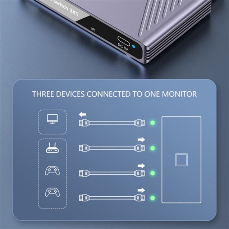 Q803 For TV / Monitor / Camera 8K HDMI 3-in-1-out Switch Converter with USB-C 5V Port Reluova