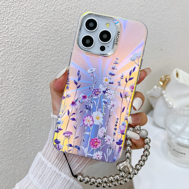 Electroplating Laser Flower Phone Case with Wrist Strap, Series 5