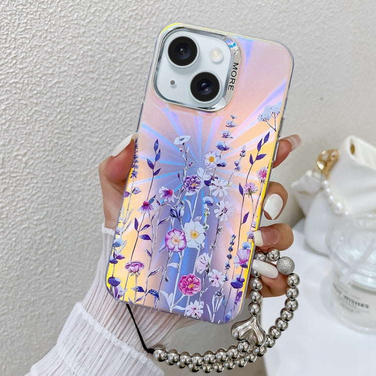 Electroplating Laser Flower Phone Case with Wrist Strap, Series 3