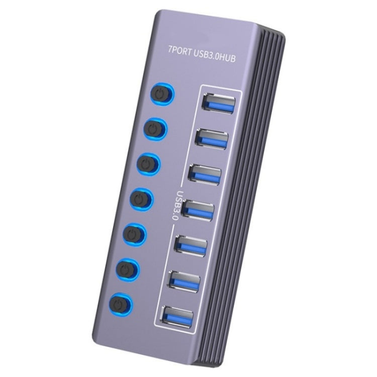 U307 Aluminum Alloy 7-Ports Splitter 5Gbps High Speed USB 3.0 Hub with Independent Switch