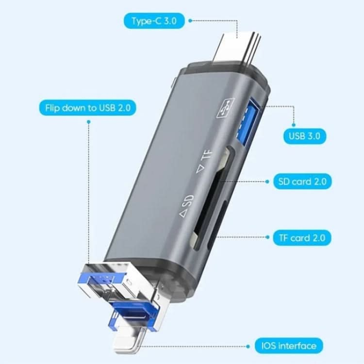 ADS-306 U-Disk Data Transfer Adapter USB / 8 Pin / Type-C Plug SD TF Card Reader