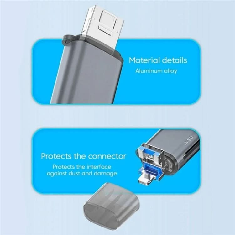 ADS-306 U-Disk Data Transfer Adapter USB / 8 Pin / Type-C Plug SD TF Card Reader