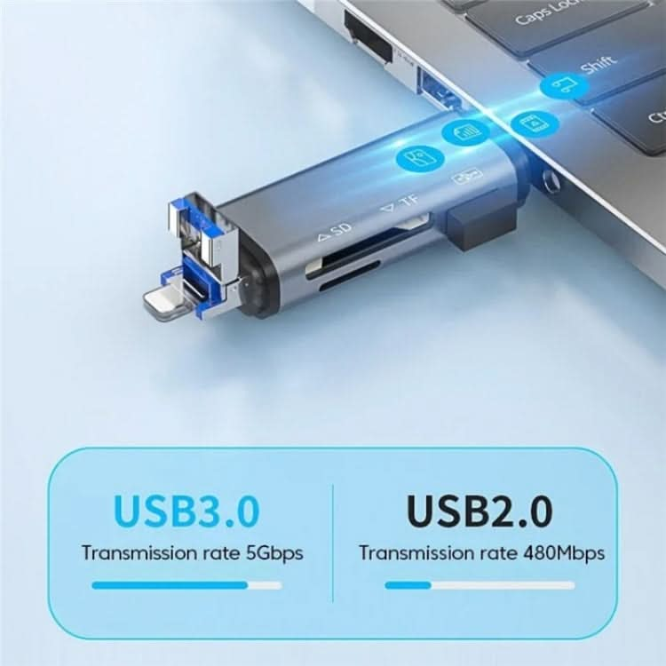 ADS-306 U-Disk Data Transfer Adapter USB / 8 Pin / Type-C Plug SD TF Card Reader