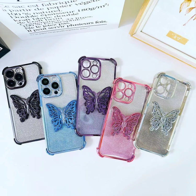 Electroplated Glitter 3D Butterfly Four-corner Shockproof TPU Phone Case, Series 1