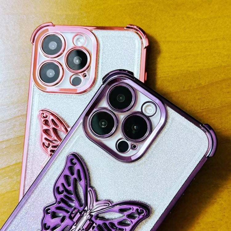 Electroplated Glitter 3D Butterfly Four-corner Shockproof TPU Phone Case, Series 1