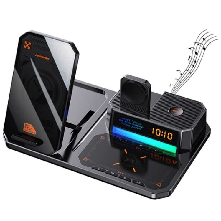 T50 5-in-1 Magnetic Wireless Charger Phone Watch Earphone Charging Stand with Clock & Speaker