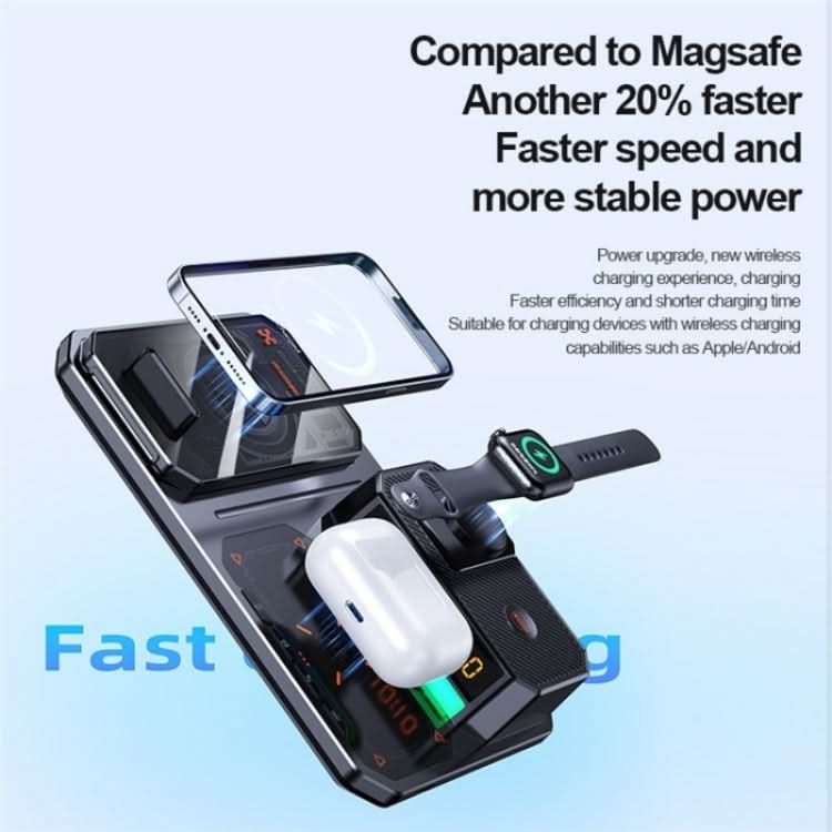 T50 5-in-1 Magnetic Wireless Charger Phone Watch Earphone Charging Stand with Clock & Speaker